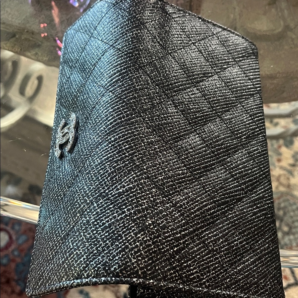 CHANEL  Textured Wallet, black and silver space for 12 Cards
